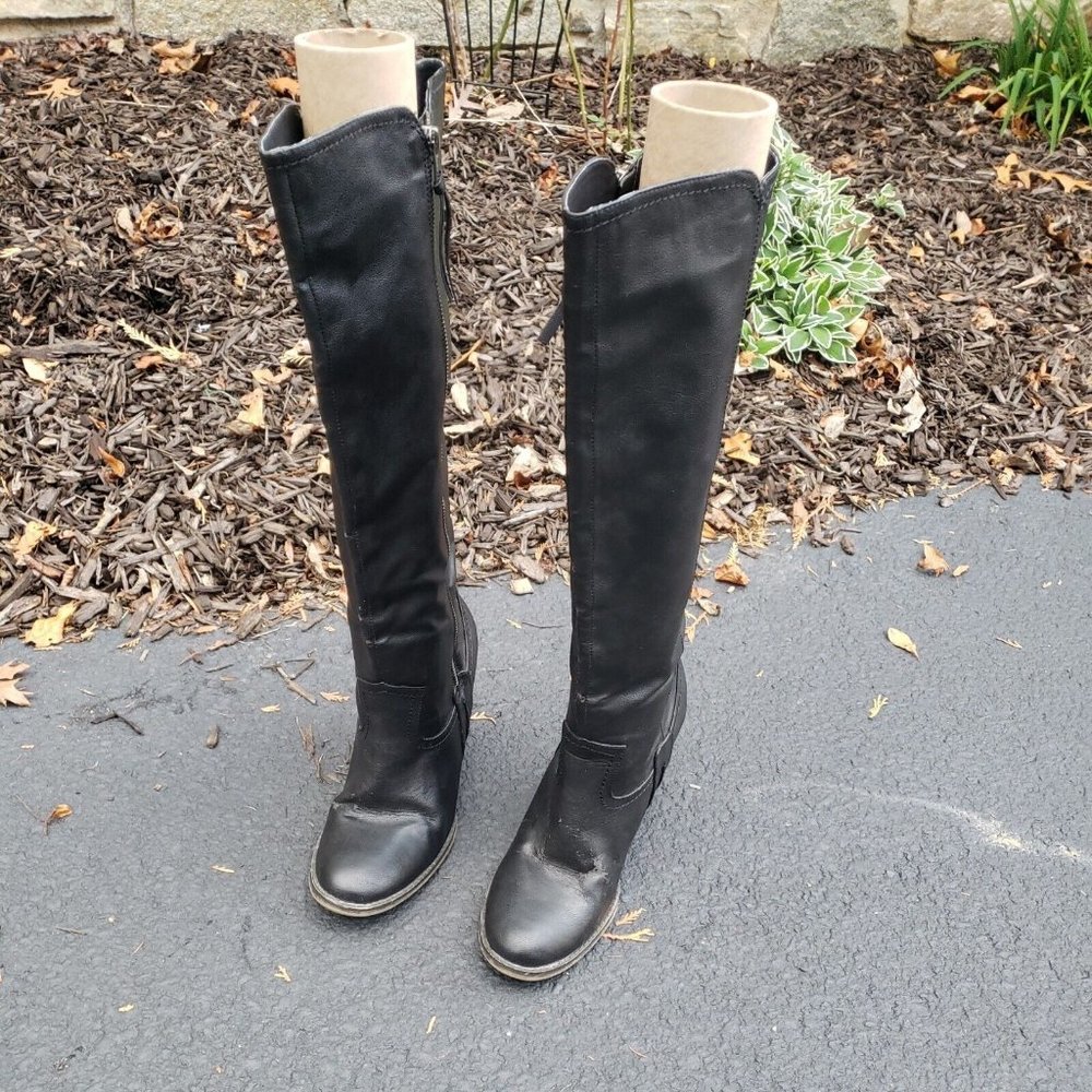 Mia Vagabond Black Knee High Boot Synthetic Block Heels Side Zip Size 8.5